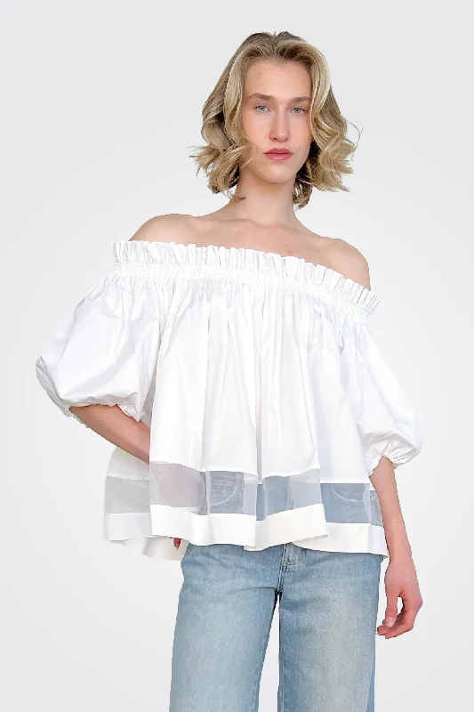 women's tops for those who love to shop for unique findsOff Shoulder Puff Sleeve Blouse - White