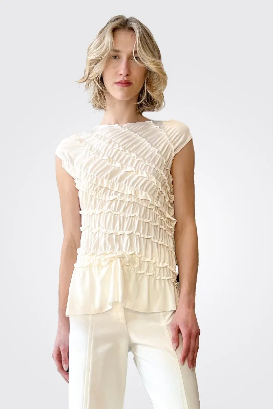 women's tops for those who want to make a fashion statementRuffle Blouse - Ivory Beige