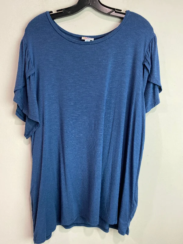 women's tops with spaghetti straps and deep V-necksTop Short Sleeve By Lularoe In Blue, Size: 2x