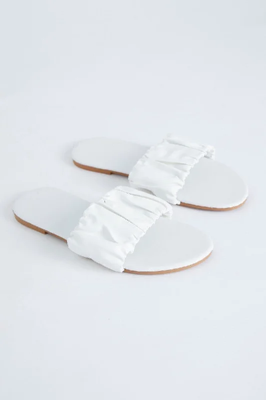 women's tops for those who want to add a bit of flair and personality to their looksWhite Ruched Top Flat Sliders