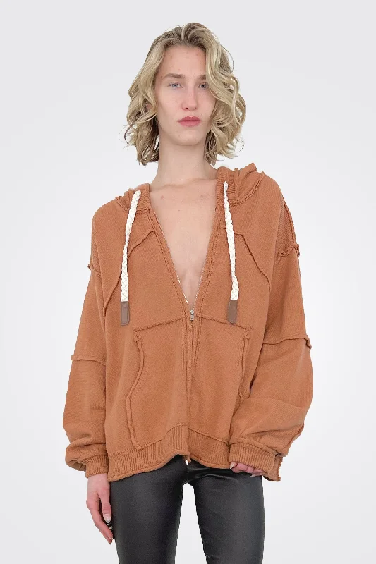 women's tops made from cottonZip Up Hoodie - Cinnamon