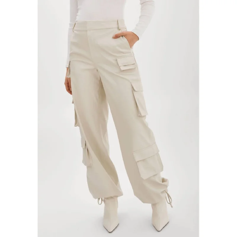 women's sophisticated pantsBobbi Faux Leather Cargo Pants In White