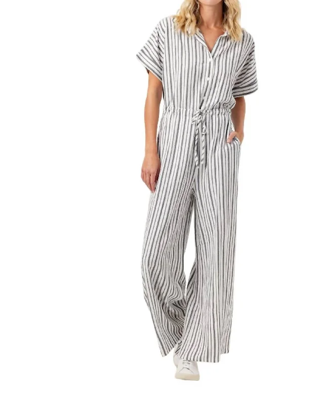 women's yoga pantsGemma Stripe Jumpsuit In Rayon Ash Stripe