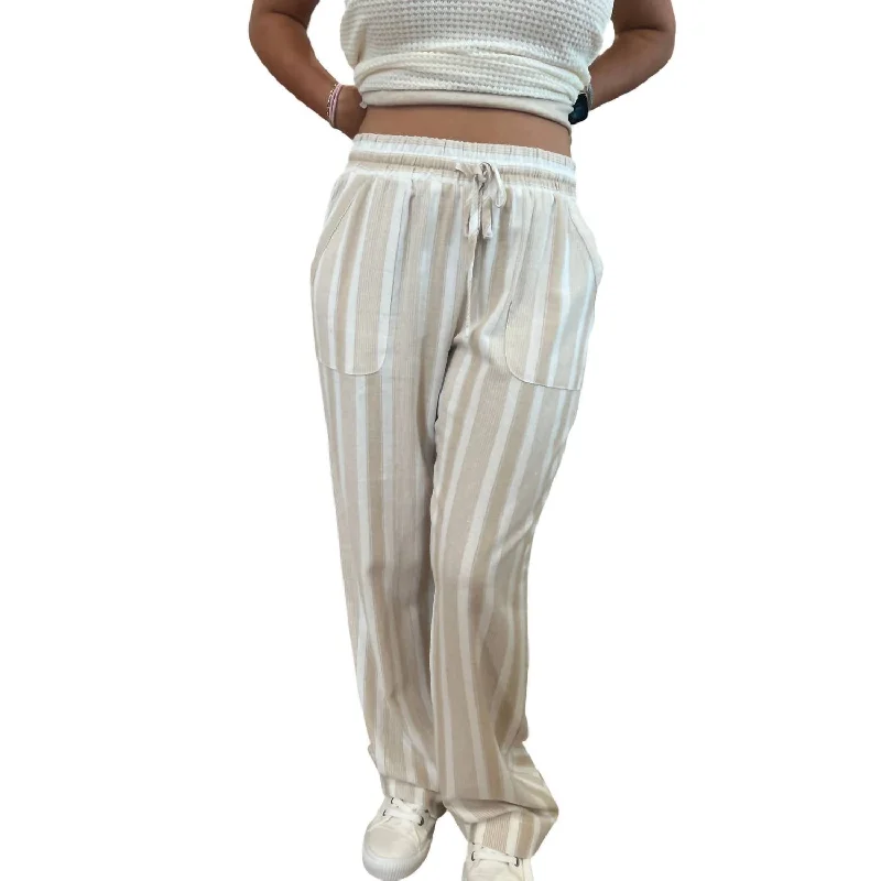 women's low-slung pantsLinen Pants With Pockets In Khaki/ivory