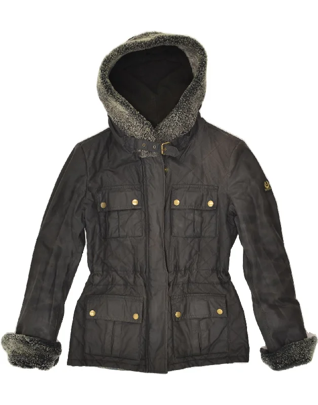 women's coats for travelBELSTAFF Womens Hooded Quilted Jacket IT 42 Medium Brown Cotton