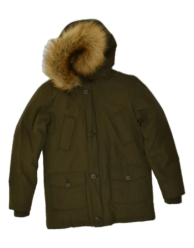 women's coats with sheer overlaysCANADIAN Womens Hooded Parka Jacket UK 12 Medium Khaki Cotton