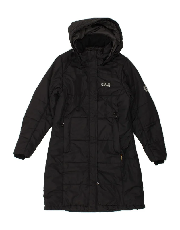 women's trench coatsJACK WOLFSKIN Womens Hooded Padded Coat UK 10 Small  Black Polyester