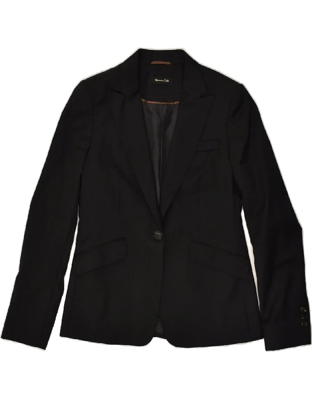 women's coats with asymmetrical hemsMASSIMO DUTTI Womens 1 Button Blazer Jacket EU 40 Medium Black Wool