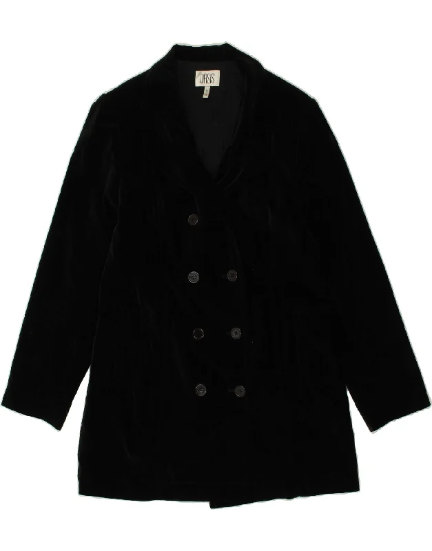 women's coats with velvet finishesOASIS Womens Velvet Double Breasted Blazer Jacket UK 14 Medium Black