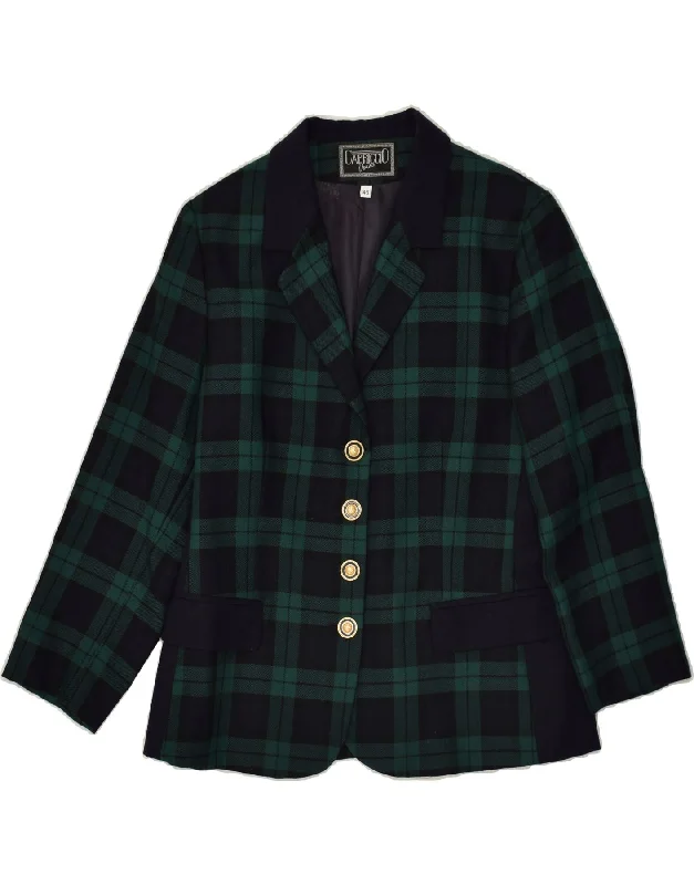 women's coats with cropped lengthsVINTAGE Womens 4 Button Blazer Jacket IT 46 Large Green Check Wool