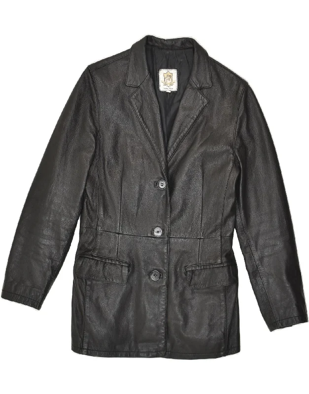 women's coats for countryside strollsVINTAGE Womens Leather Jacket IT 42 Medium Black Leather