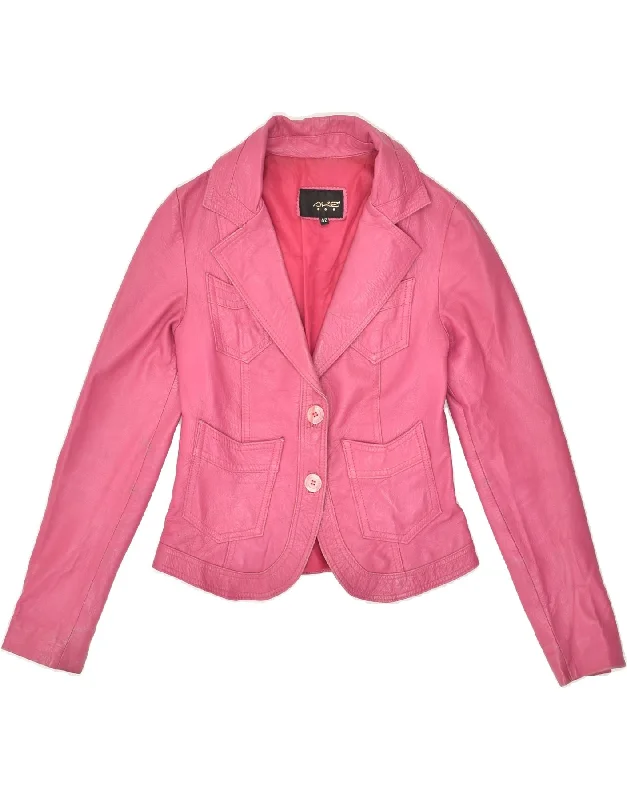 women's coats for fashion-forward individualsVINTAGE Womens Leather Jacket IT 42 Medium Pink