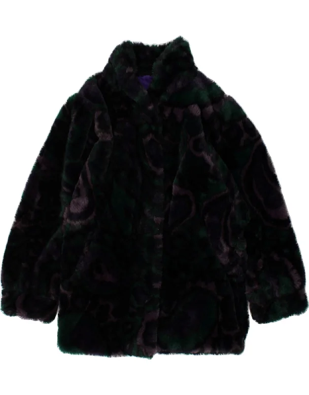 women's coats for ice skatingVINTAGE Womens Loose Fit Faux Fur Overcoat EU 34 XS Purple Paisley