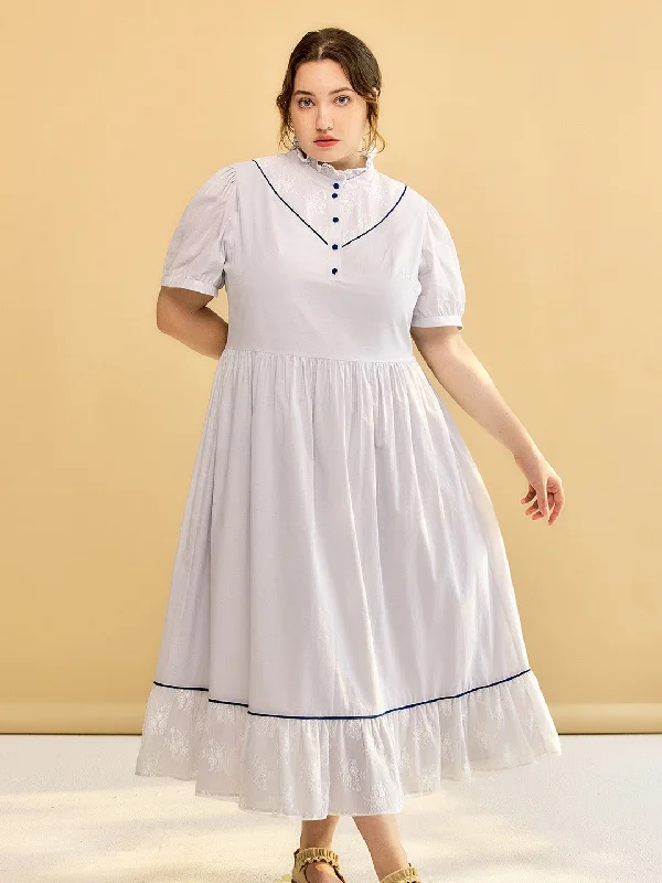 Cold-Shoulder Dress【Final Sale】Plus Size Alva Retro Lace Blue Dress