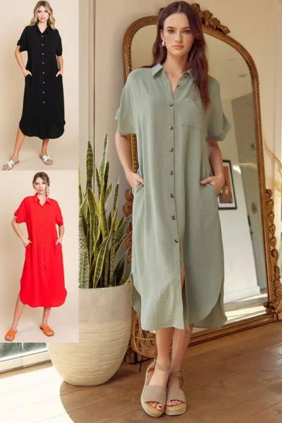 women's high-low dressesScoop Hem Shirt Dress