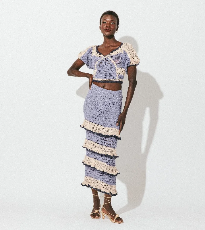 Elegant DressSerena Crochet Ankle Skirt | Blue Multi