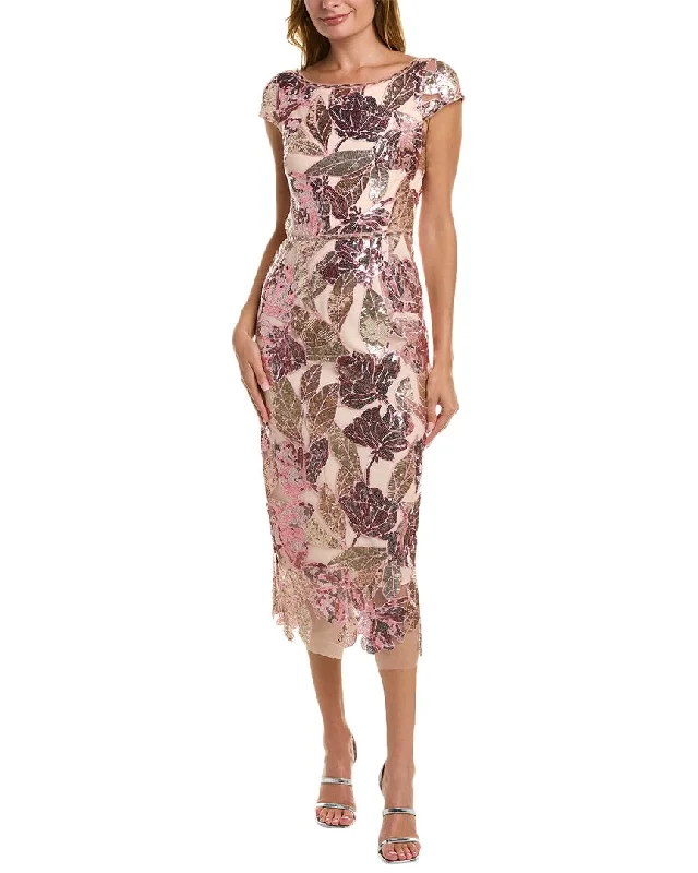 Cocktail DressMarchesa Notte Cap Sleeve Sequin Midi Dress