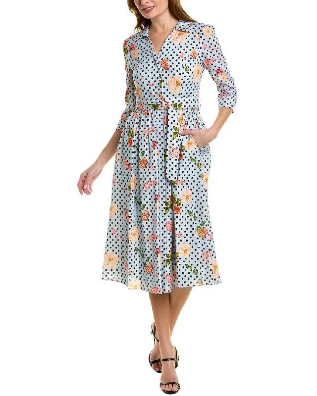 women's lace-up dressesMarchesa Notte Floral Linen-Blend Midi Dress