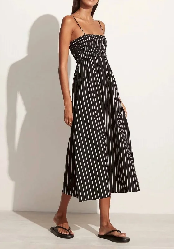 Striped DressMarieka Midi Dress in Adia Stripe Print Black