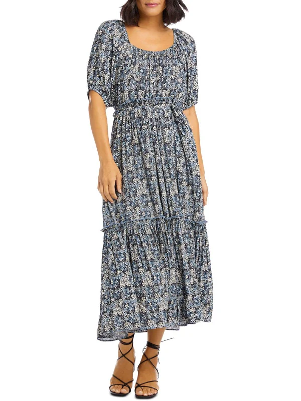 Chic DressOn Holiday Womens Floral Ruffled Midi Dress