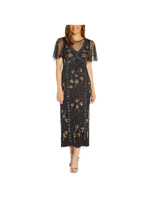 women's midi dressesPlus Womens Embellished Beaded Midi Dress