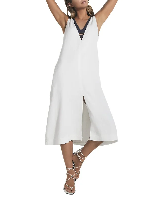 Tea-Length DressReiss Valetta Colorblock Linen-Blend Midi Dress