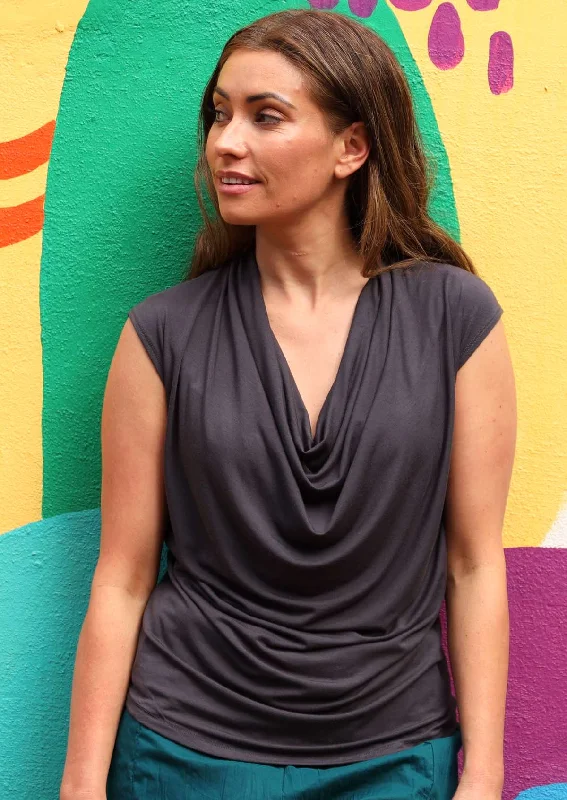 women's tops for those who want to add a pop of color to their outfitsCowl Neck Top Dark Grey