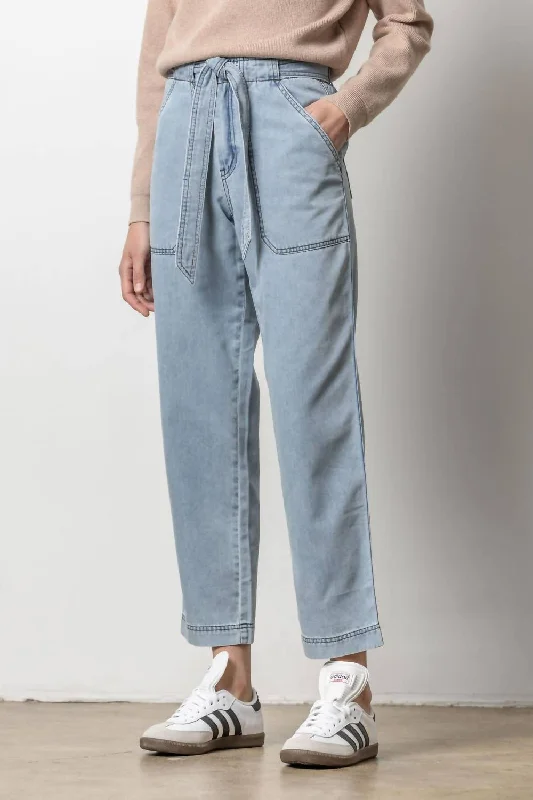 Denim Belted Pant In Light Wash