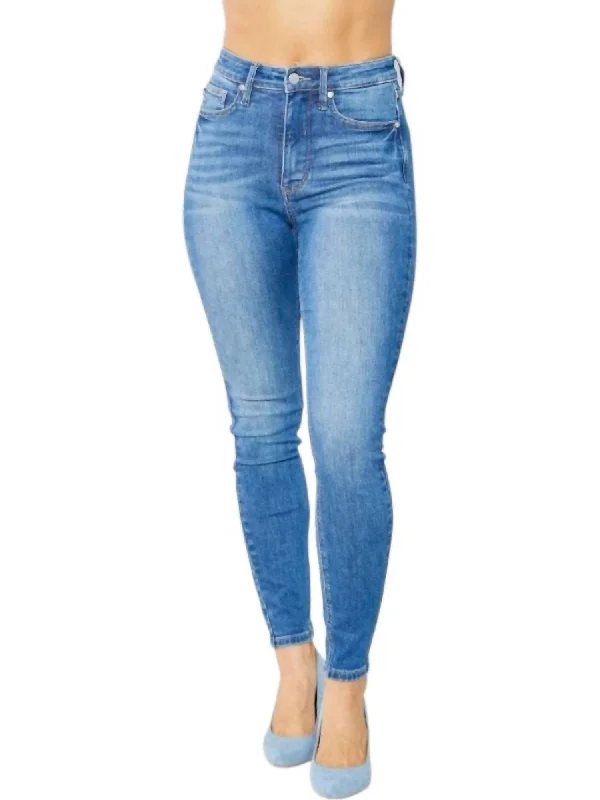 High Waist Tummy Control Skinny Jeans In Blue