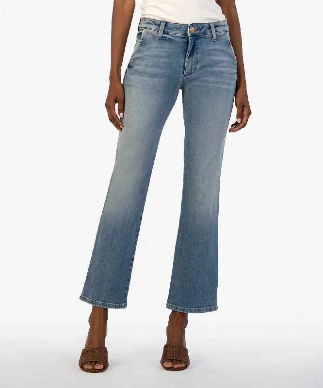 Kelsey Mid Rise Ankle Flare Jeans In Decreaed Wash