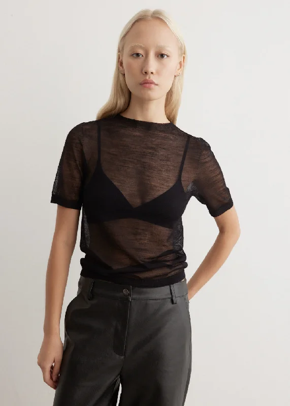 women's tops with geometric patternsKemon Seamless Sheer Knit T-Shirt