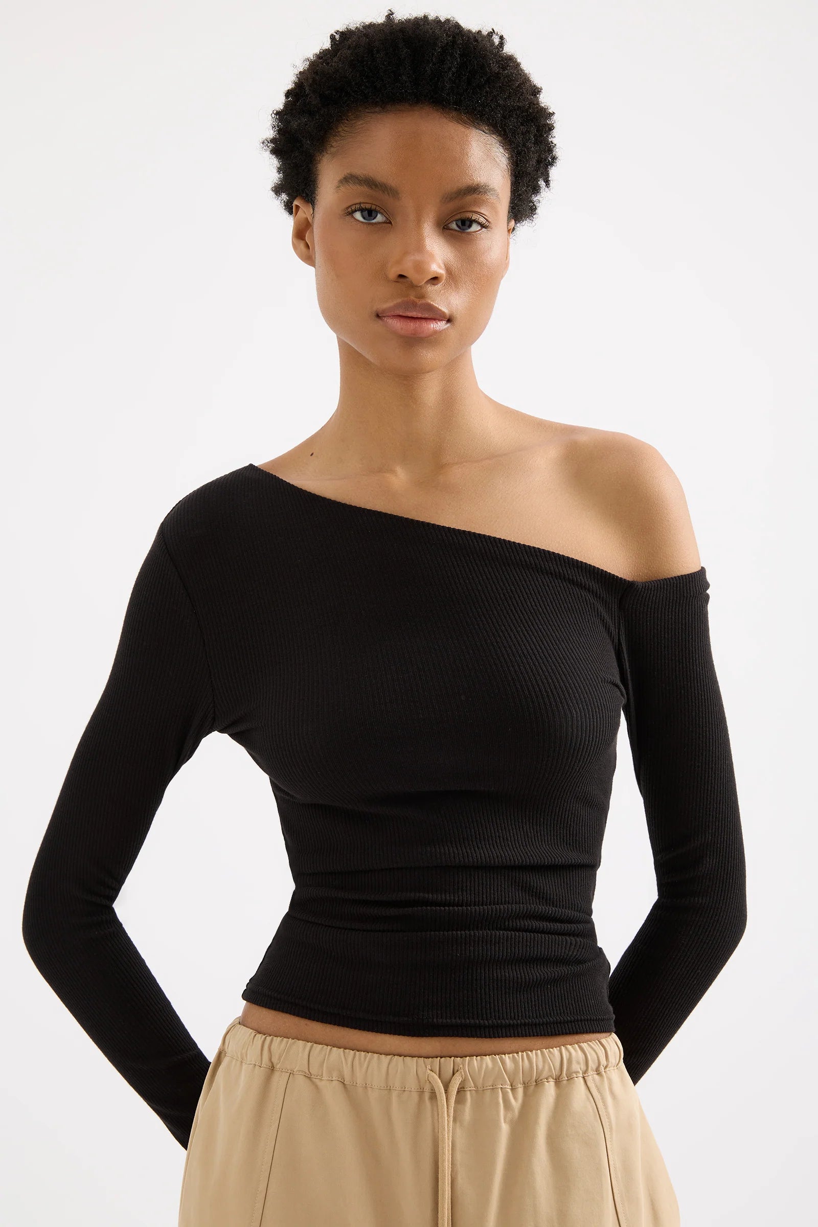 women's tops with cold-shoulder cutsKyan LS Top - Black