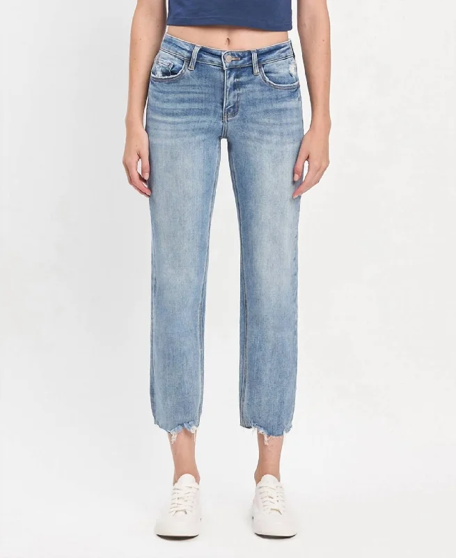 Mid Rise Crop Regular Straight Jeans In Light Wash