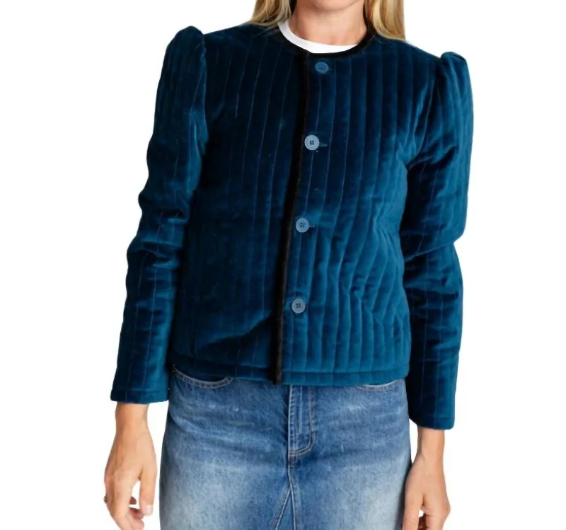 Colorful Casual SweatersQuilted Jacket In Peacock/blue/black