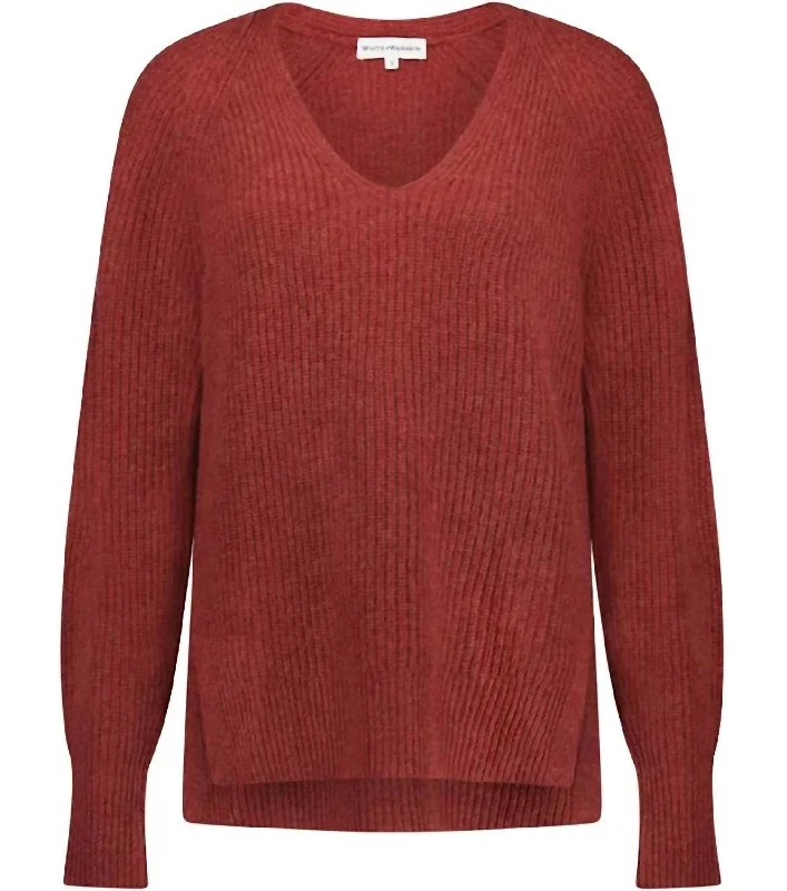 Cozy Embellished SweatersRibbed Blouson Sleeve Sweater In Russet Heather