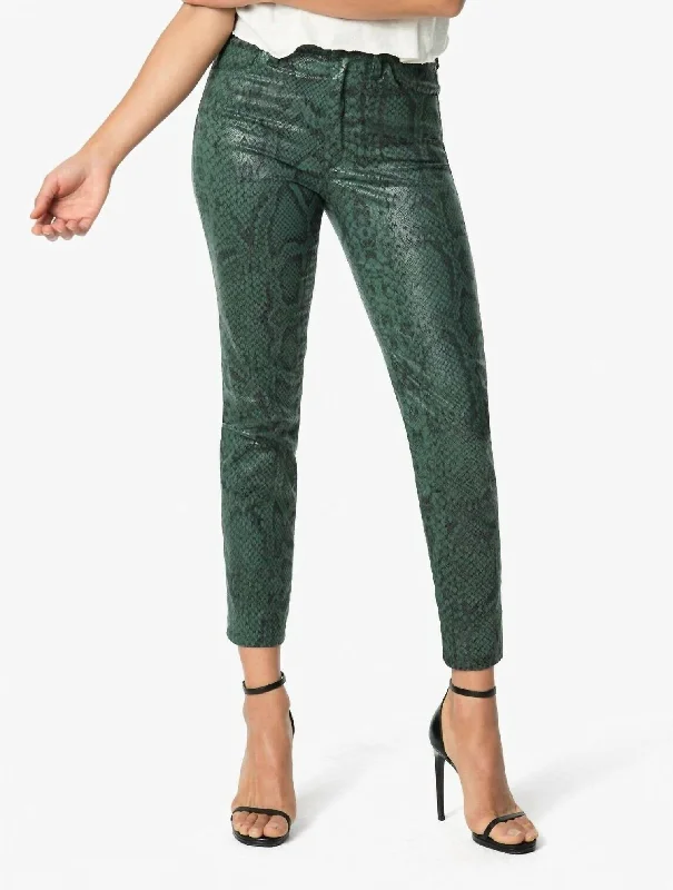 Snake Print Coated Skinny Jeans In Green